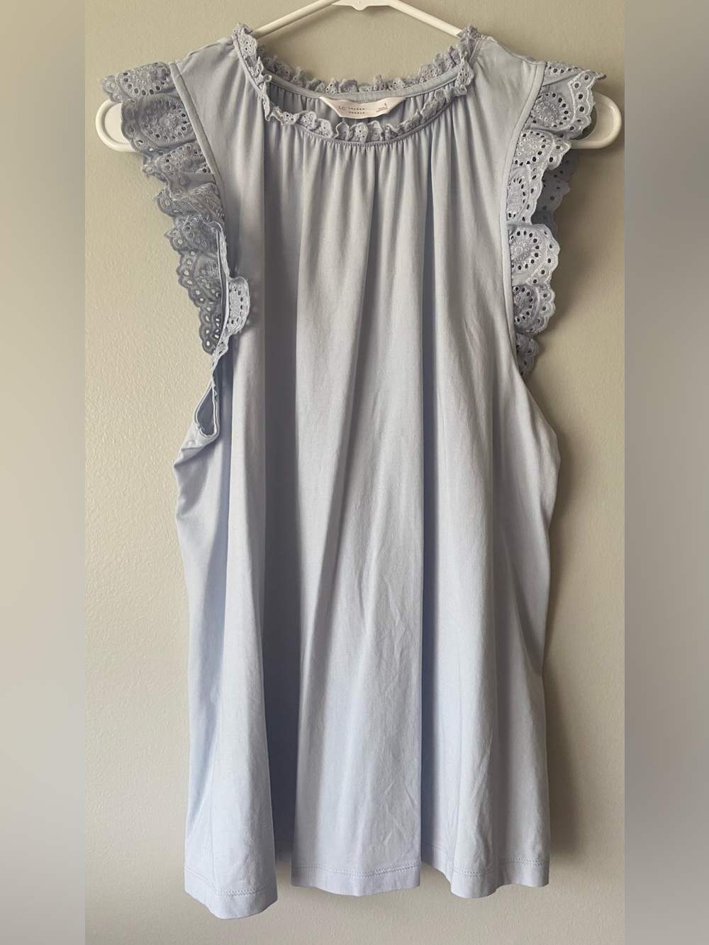 Lauren Conrad-Light Blue Sleeveless Lace-Trim Women's Top
